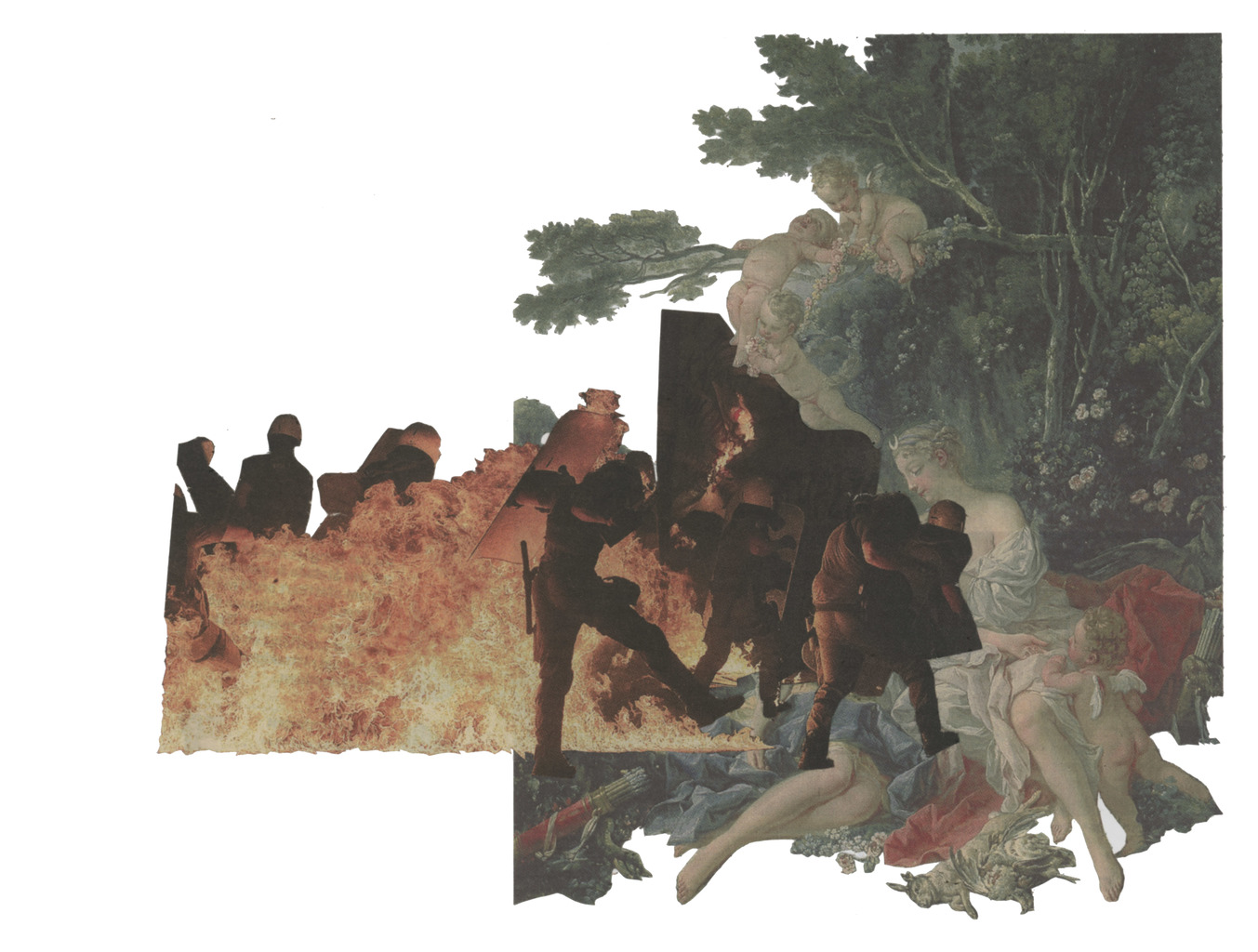 Greece riots and Jupiter taking the shape of Artemis, Dagens Nyheter, 16 July 2015, Collage, 19 x 22.5 cm.