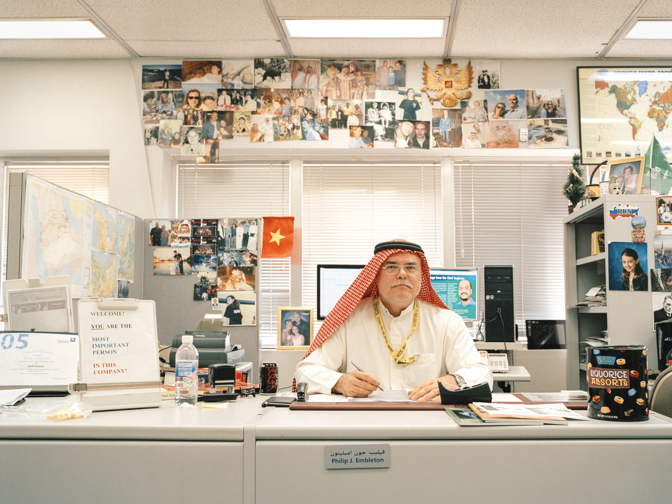 Mr. Embleton in his office, Public Relations.