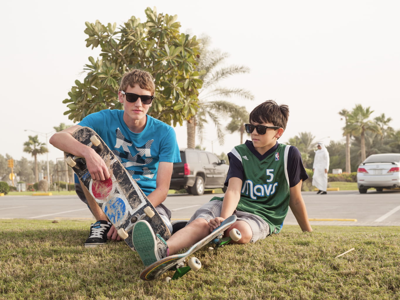 Skateboarders at the skate park.