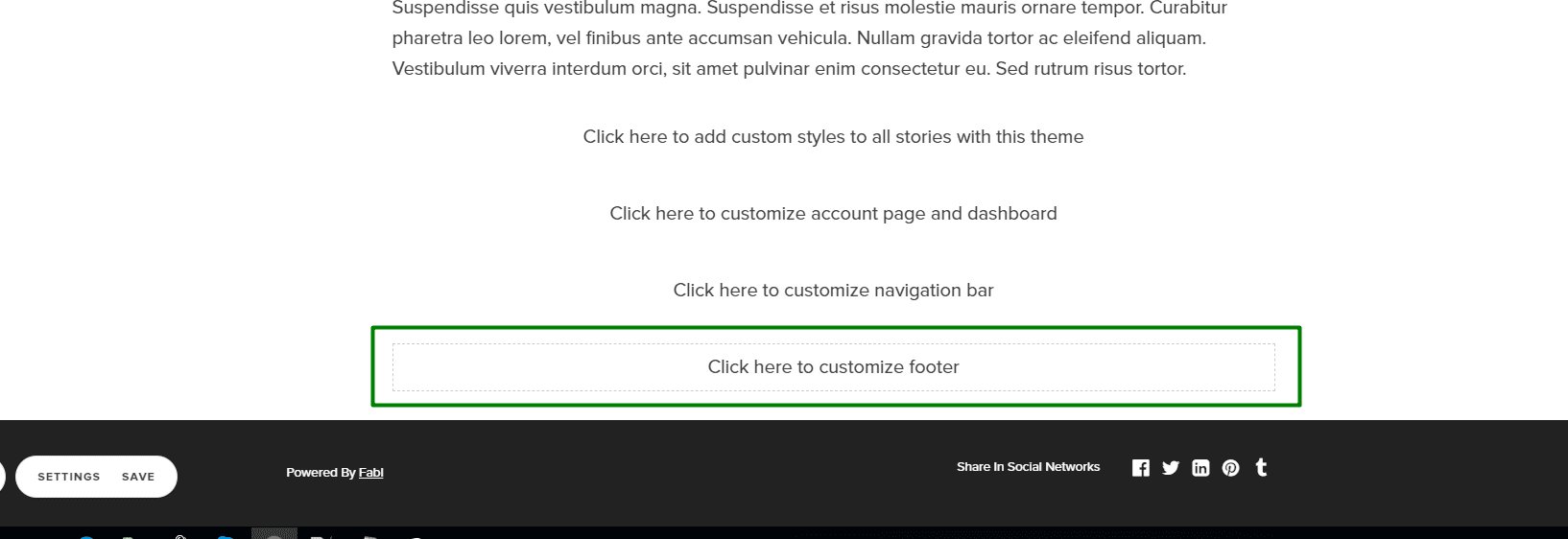 ‘Click here to customize footer’ - Code Editor will be opened.