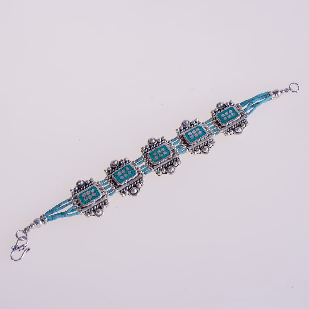Sky Blue Tibetan Turquoise Stone Brass Bracelet