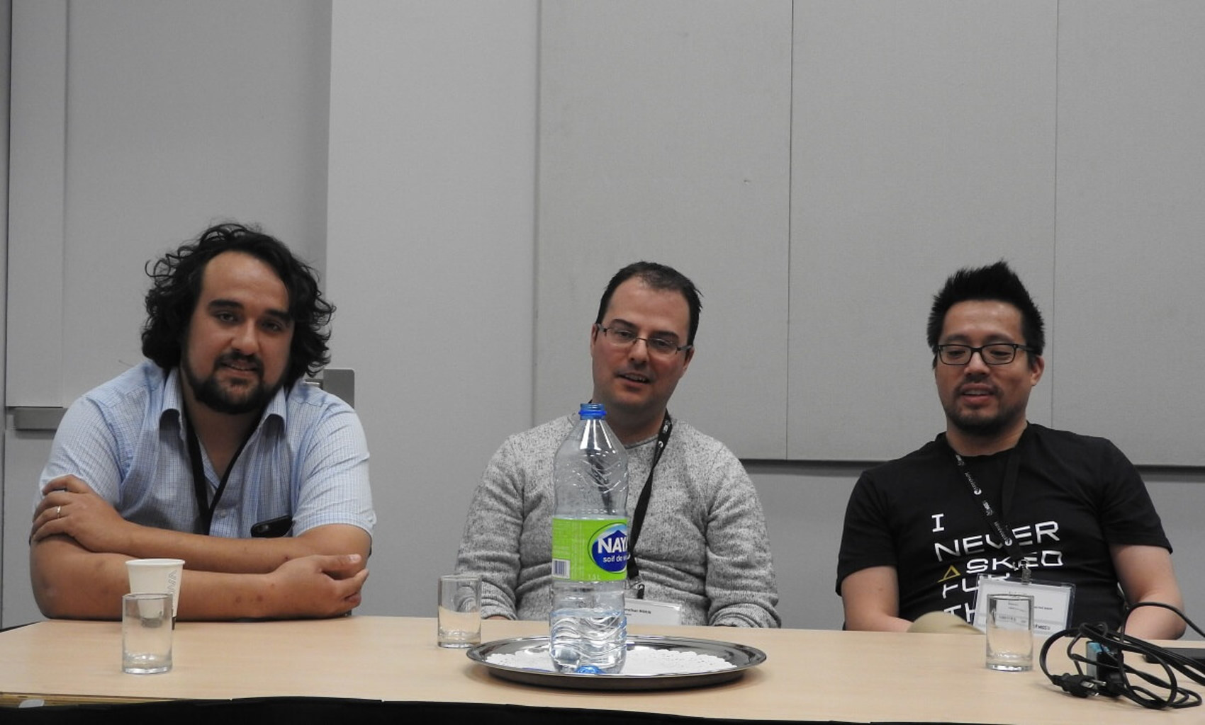 Above: MIGS 2016 panelists: Sebastian Alvarado (left) of Thwacke, Jonathan Morin of Ubisoft Montreal, and Andre Vu of Eidos Montreal. (Image Credit: Dean Takahashi)